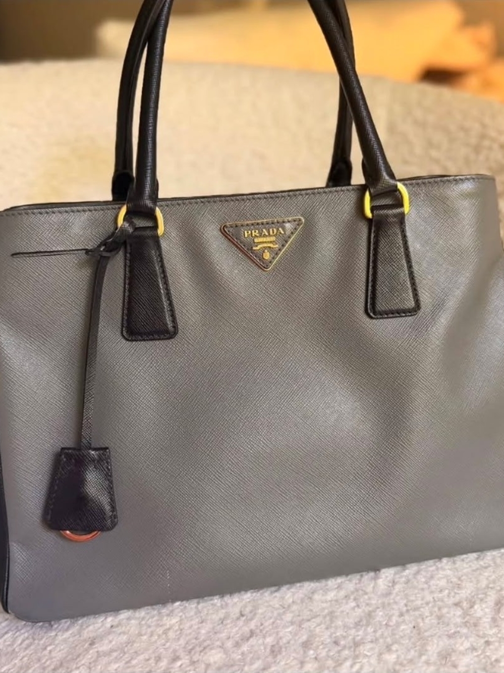 Prada Women's Gray Saffiano Leather Tote Bag